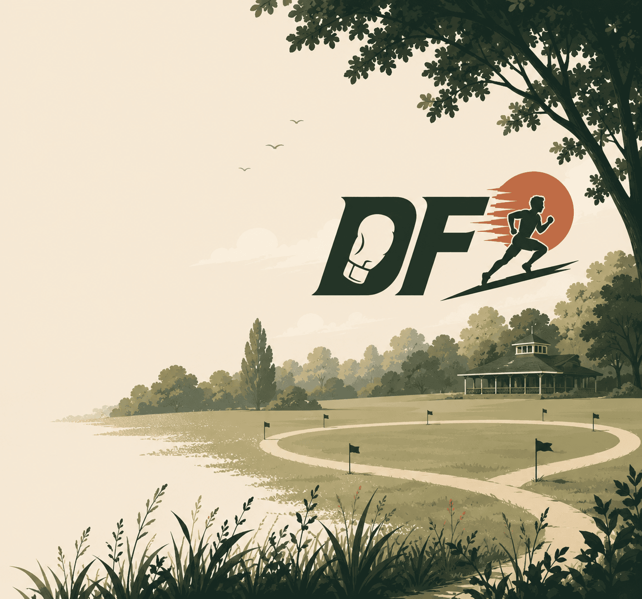 Illustrated Dallow Farley Running Club identity set within Stockwood Park