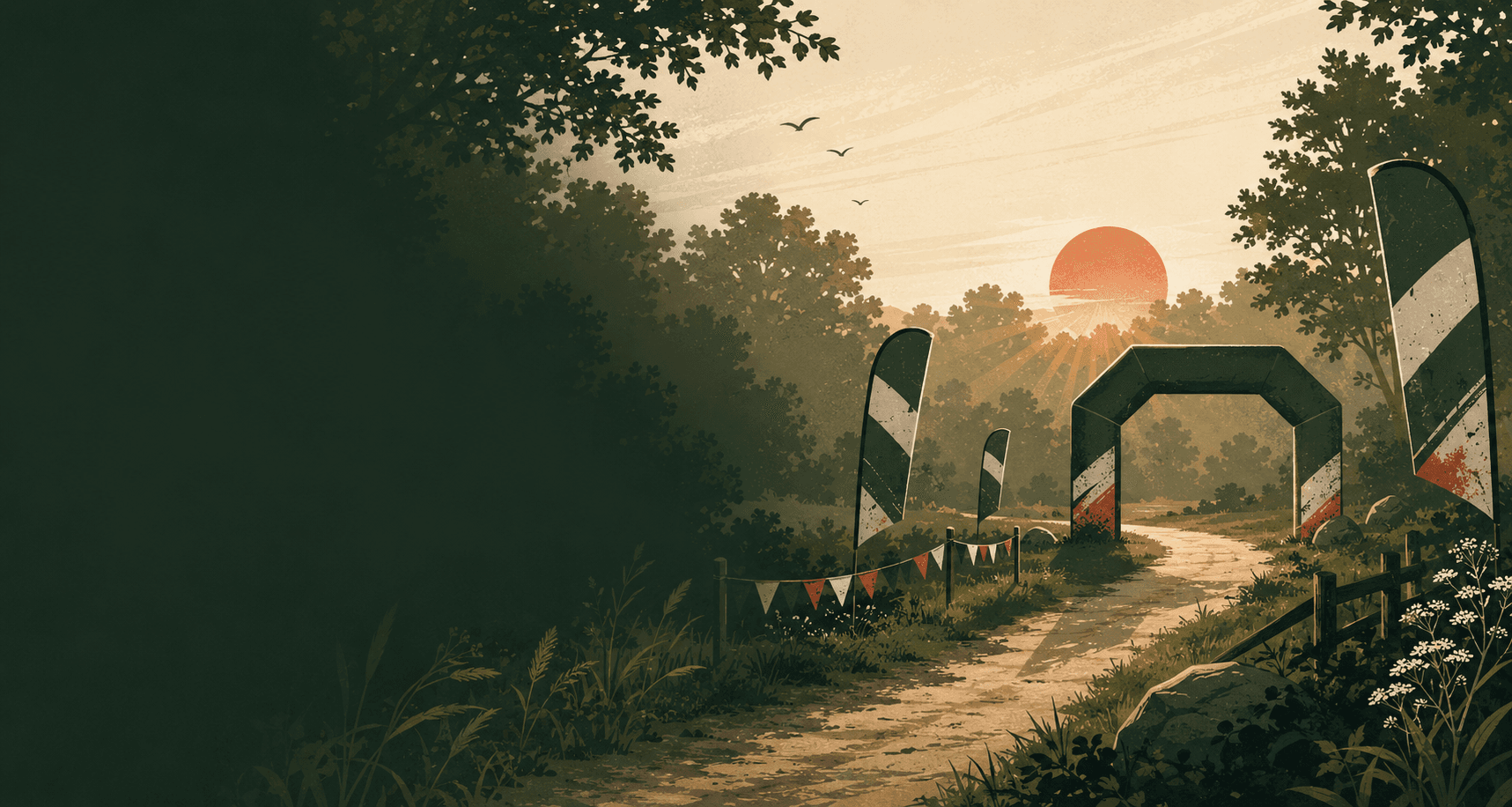 Illustrated running event route at sunrise