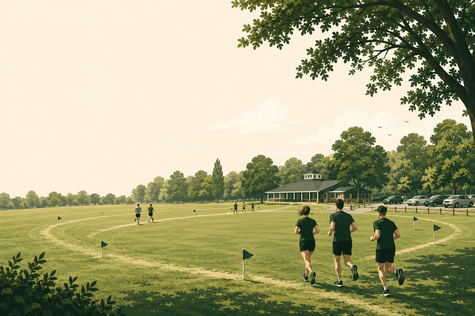 Runners in a green park